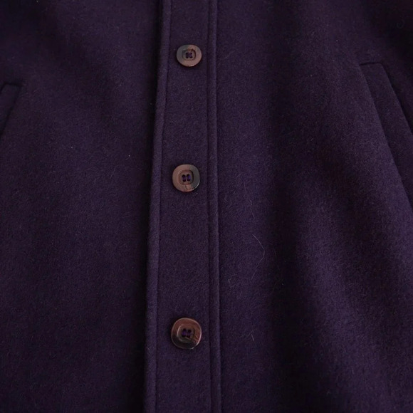Vintage Liz Moody Purple 75% Wool with Suede Detail Button Up Pea Coat 16  W - Picture 8 of 16